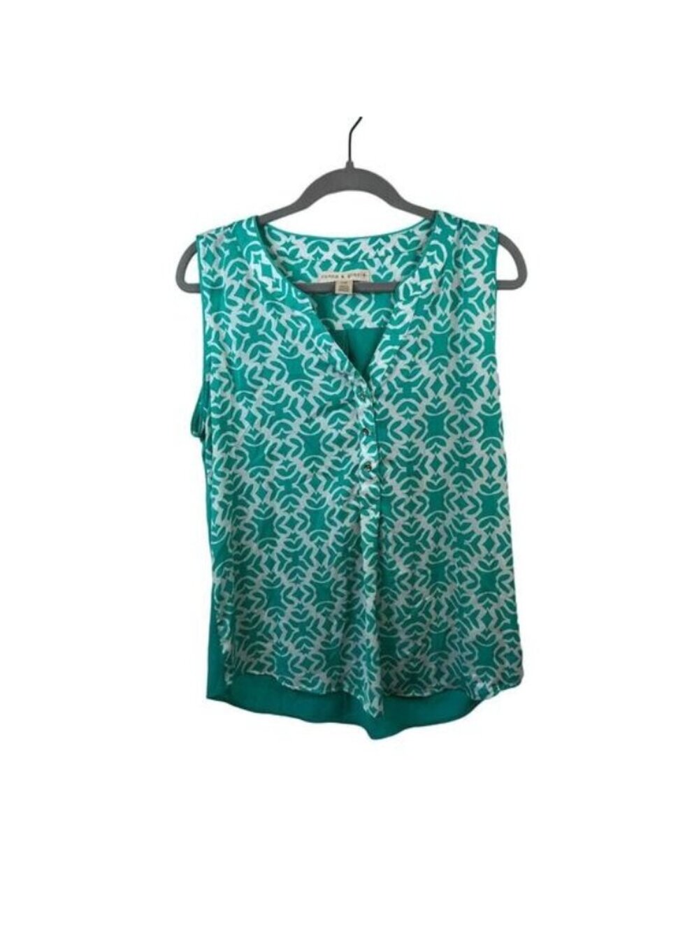 Hannah & Grace Teal & White Sleeveless Patterned Blouse Size Large